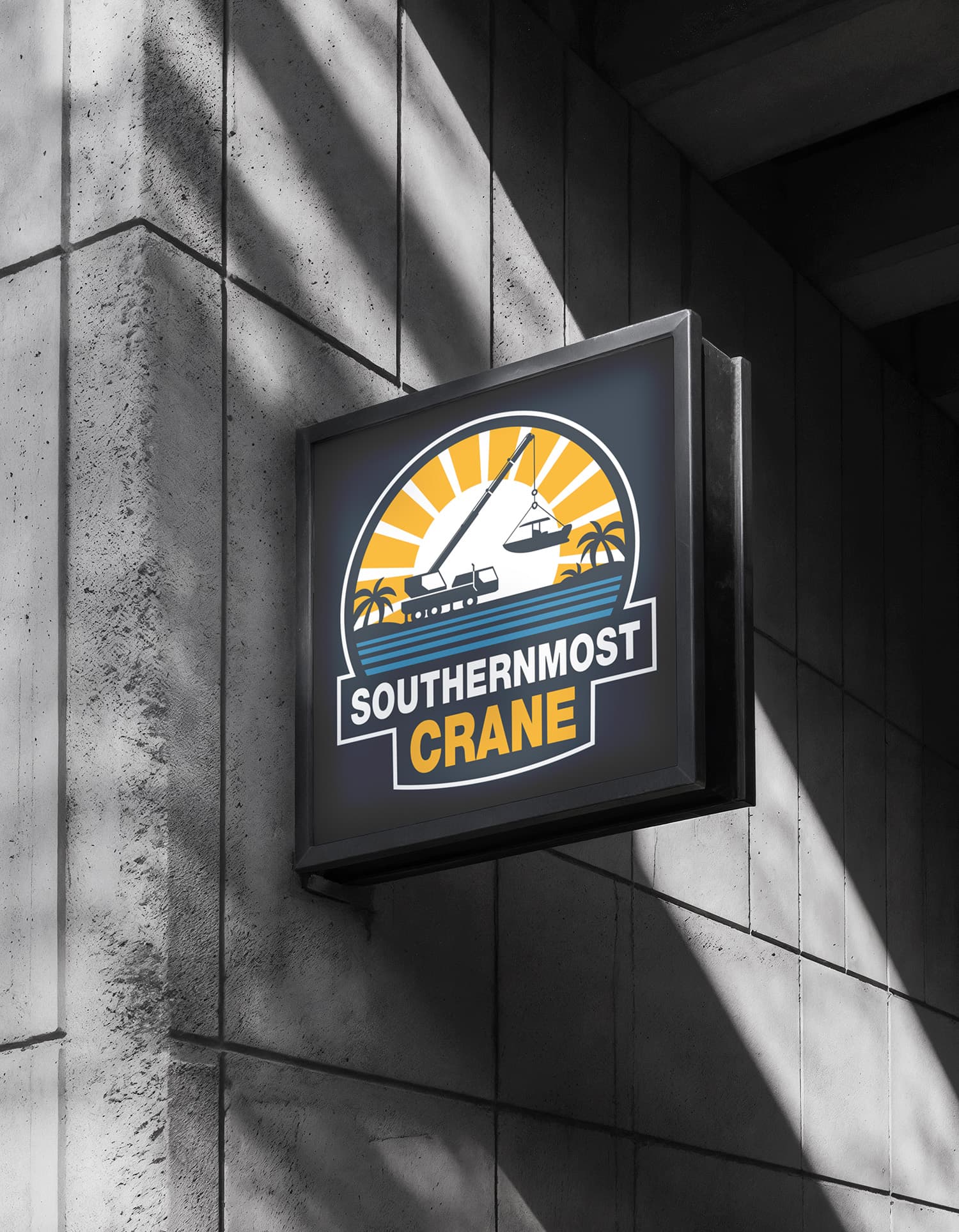 Southernmost Crane logo on a building sign in a presentation mockup